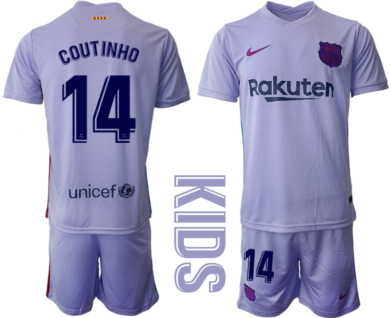 Youth 2021-2022 Club Barcelona away purple #14 Soccer Jersey->youth soccer jersey->Youth Jersey